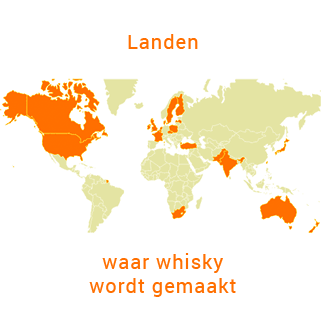 De belangrijkste landen waar whisky gemaakt wordt